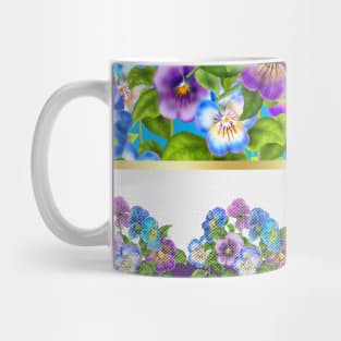 Beautiful Pansy Flowers Violet Viola Tricolor Floral Pattern. Watercolor Hand Drawn Decoration. Spring colorful pansies in bloom garden flowers Mug